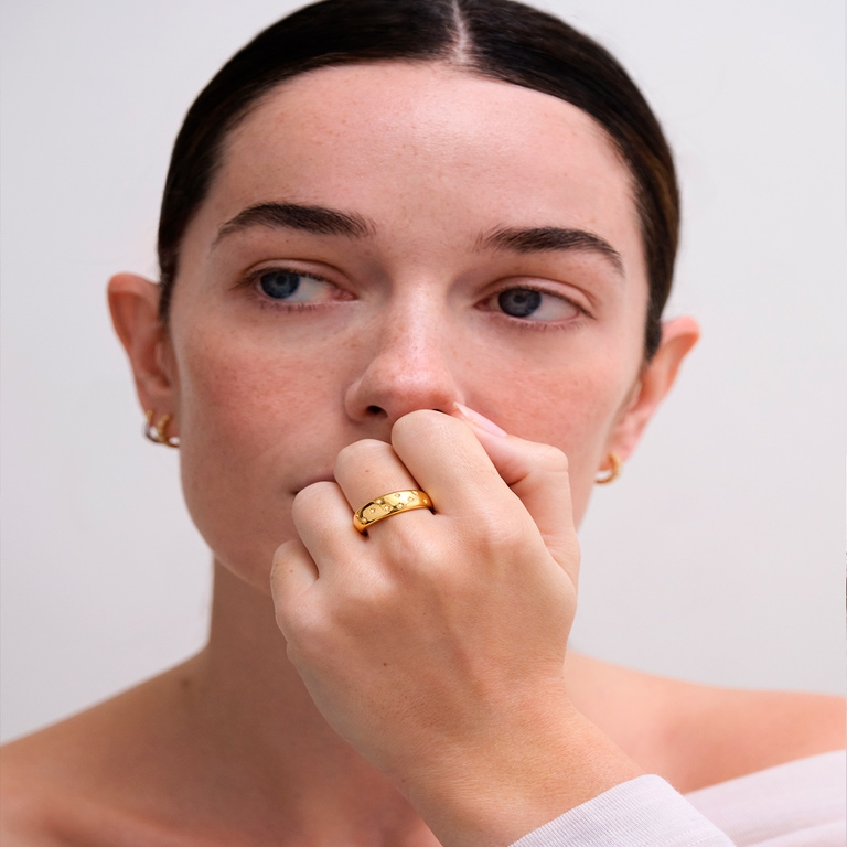 Gold Celestial Tiny Star Wide Band Ring