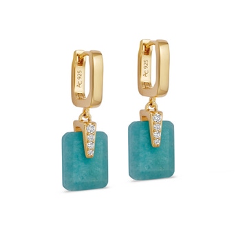 Gold Deco Amazonite Drop Huggies