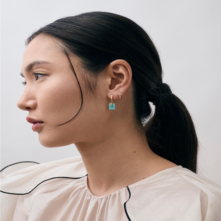 Gold Deco Amazonite Drop Huggies