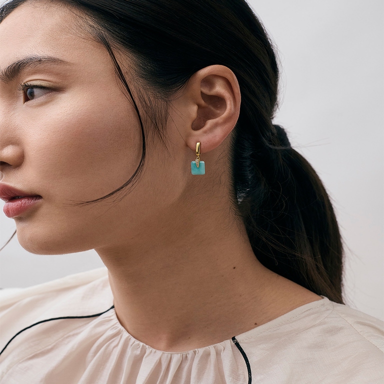 Gold Deco Amazonite Drop Huggies