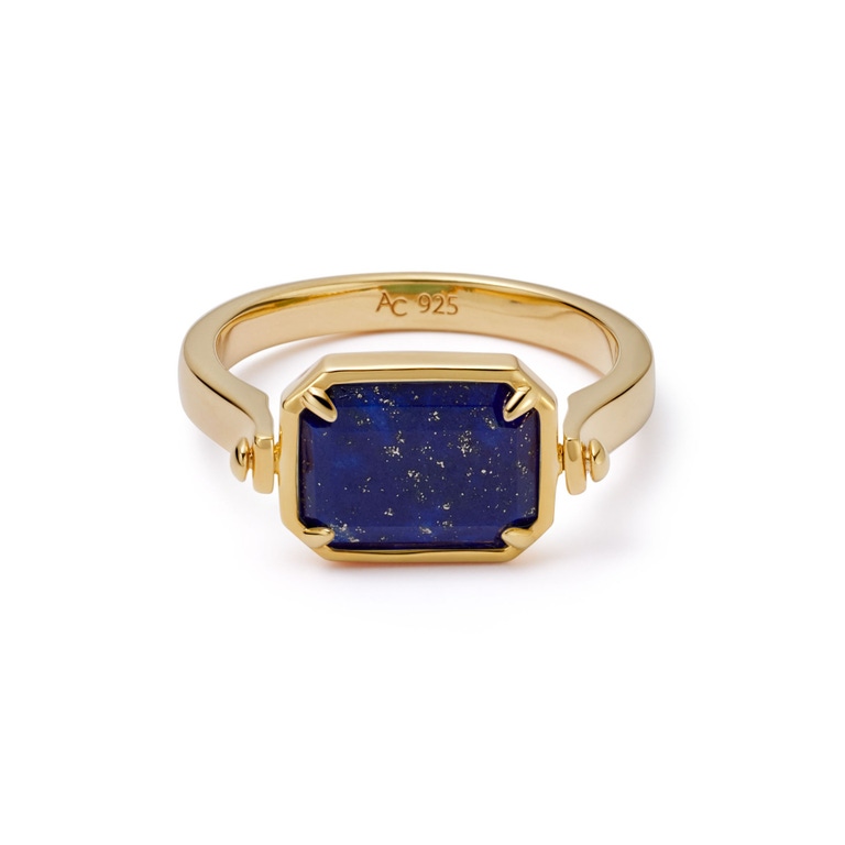 Gold Deco Lapis and Malachite Spinner Ring