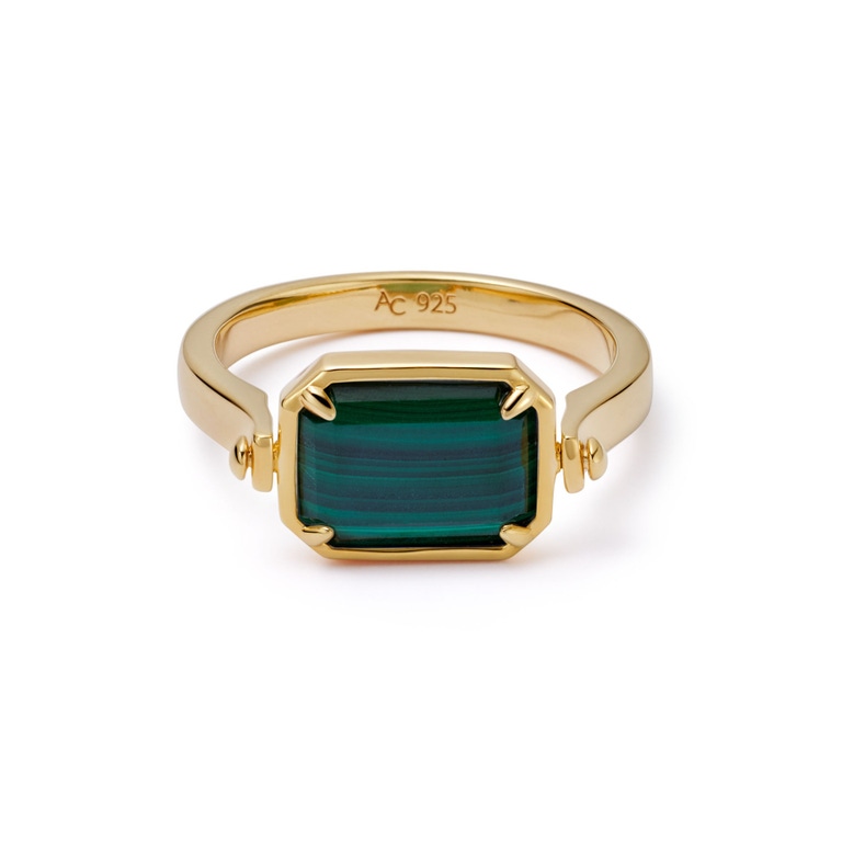 Gold Deco Lapis and Malachite Spinner Ring