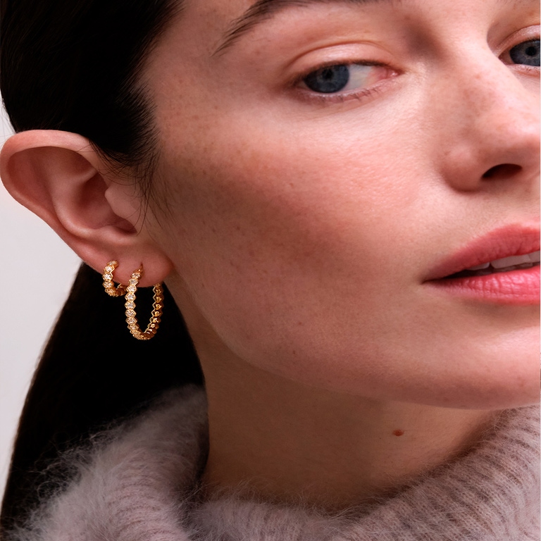 Gold Deco Large White Sapphire Earrings