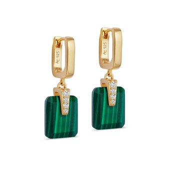 Gold Deco Malachite Drop Huggies