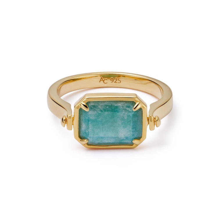 Gold Deco Mother of Pearl and Amazonite Spinner Ring