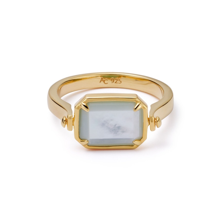 Gold Deco Mother of Pearl and Amazonite Spinner Ring