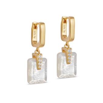 Gold Deco Mother of Pearl Drop Huggies