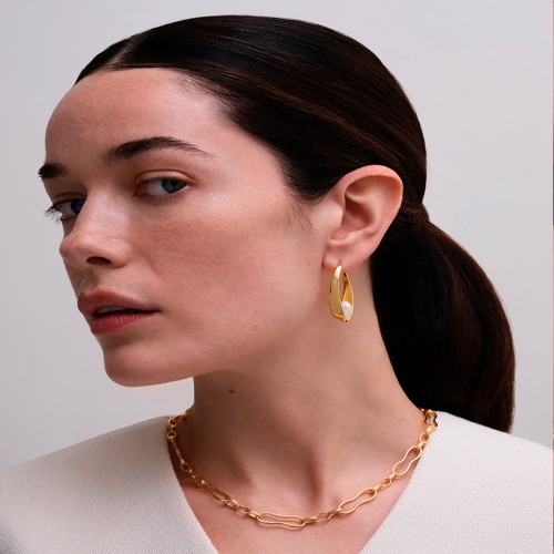Gold Floe Pearl Hoop Earrings