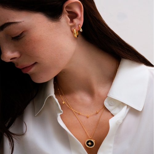 Gold Large Polaris Black Onyx Locket Necklace