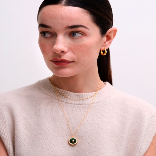 Gold Large Polaris Malachite Locket Necklace