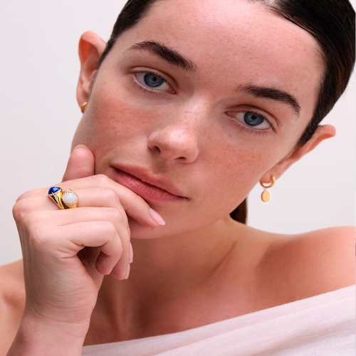 Gold Luna Lapis Signet Ring