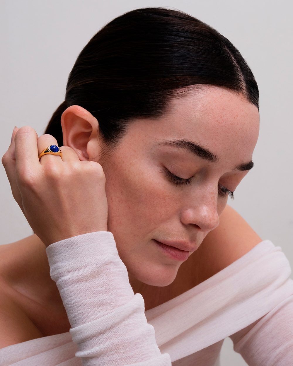 Gold Luna Lapis Signet Ring