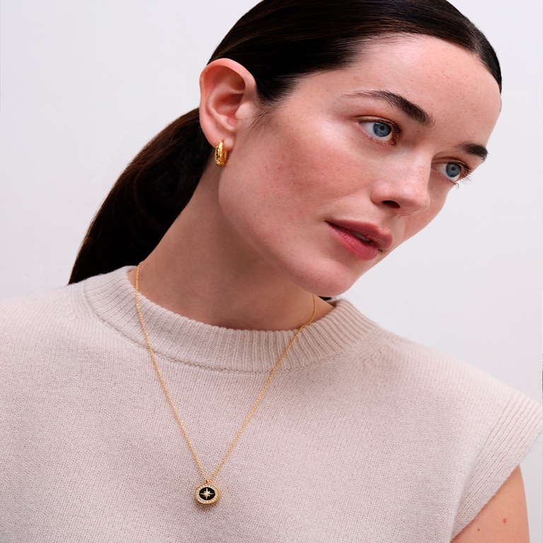 Gold Polaris Black Onyx Locket Necklace