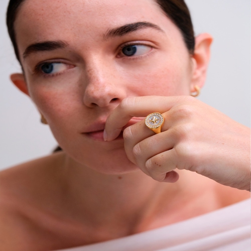 Gold Polaris Mother of Pearl Signet Ring 