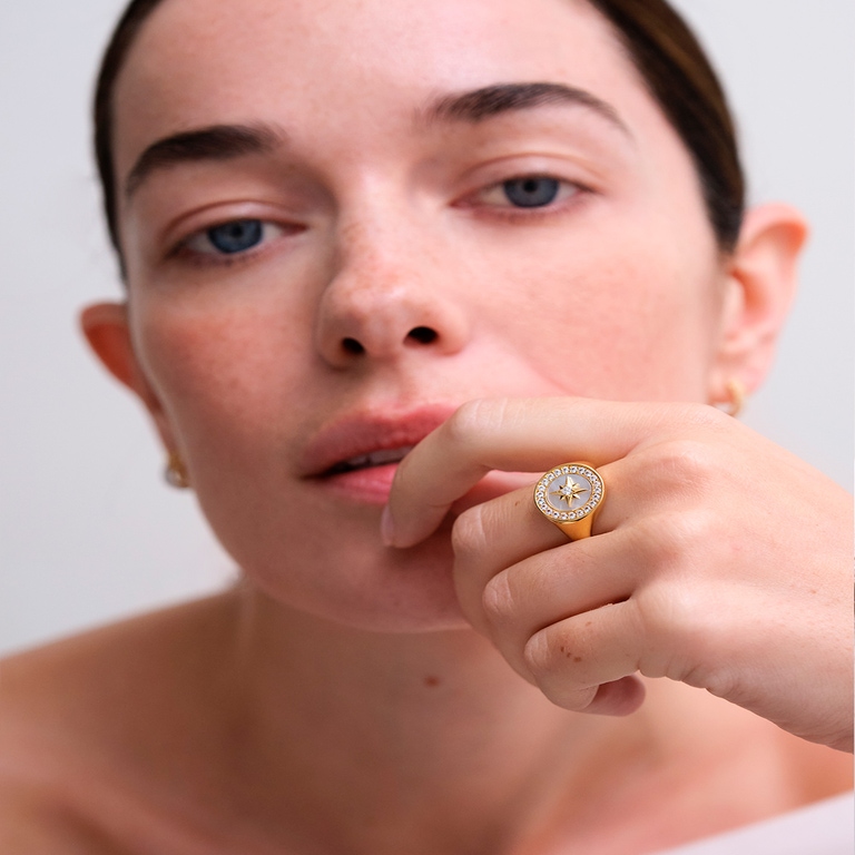 Gold Polaris Mother of Pearl Signet Ring 