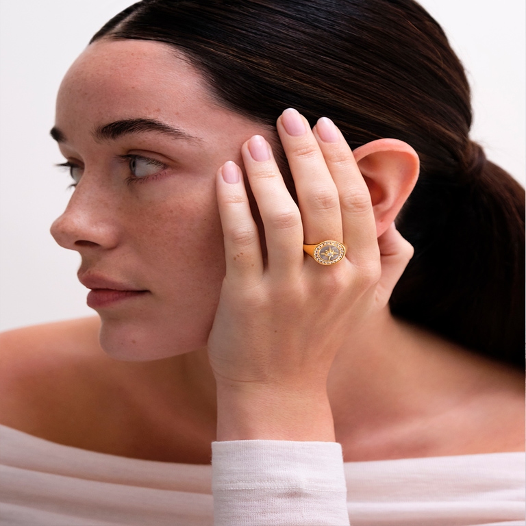 Gold Polaris Mother of Pearl Signet Ring 