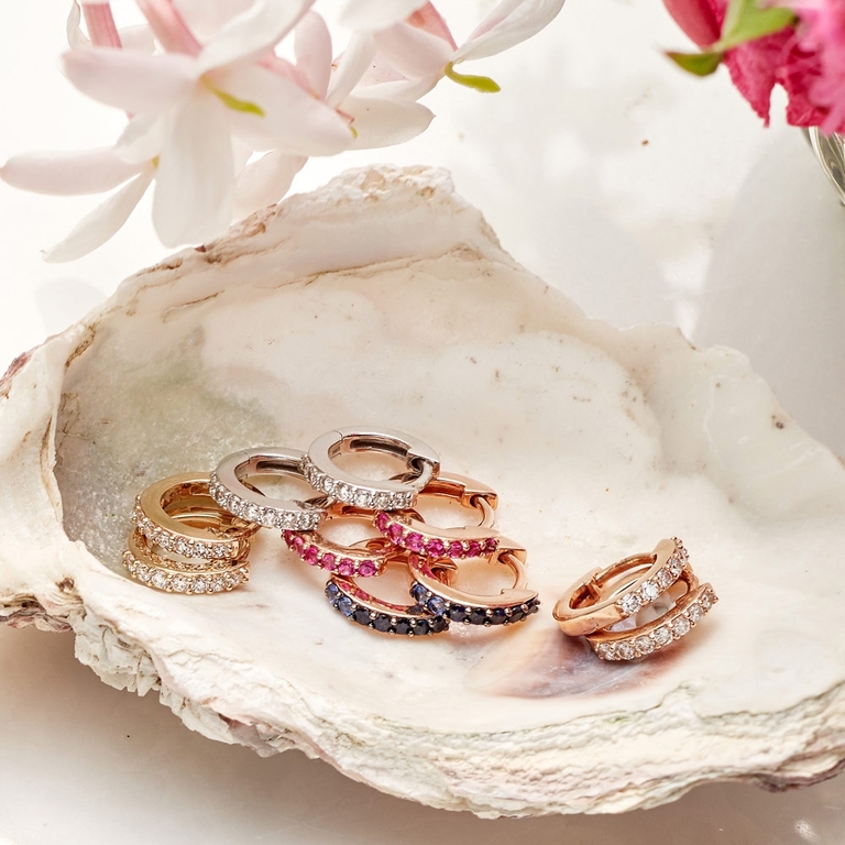 Mini Halo Diamond Hoop Earrings in Rose Gold | 14ct Gold Jewellery | Astley Clarke