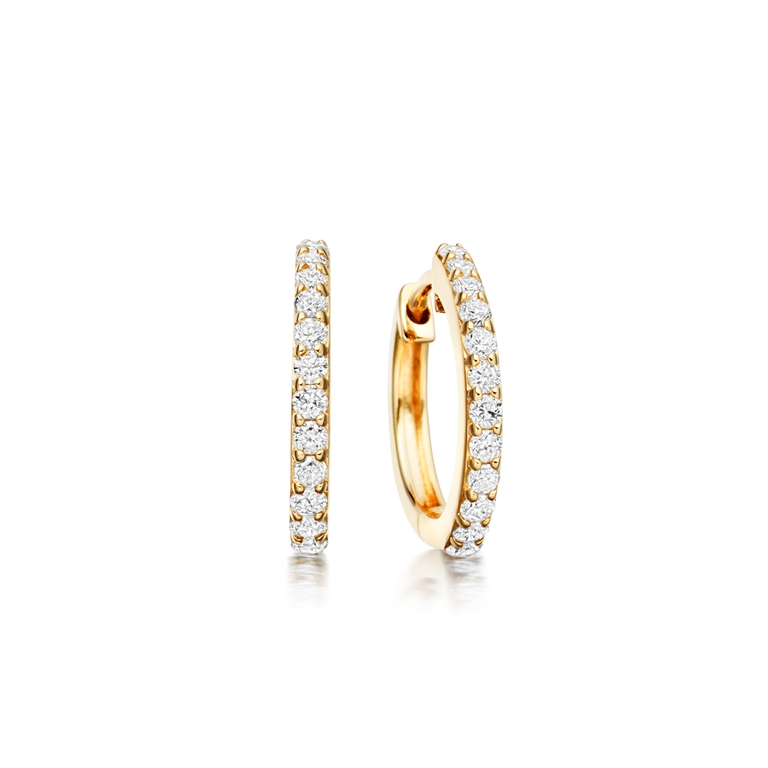 Medium Halo Diamond Hoop Earrings in Yellow Gold