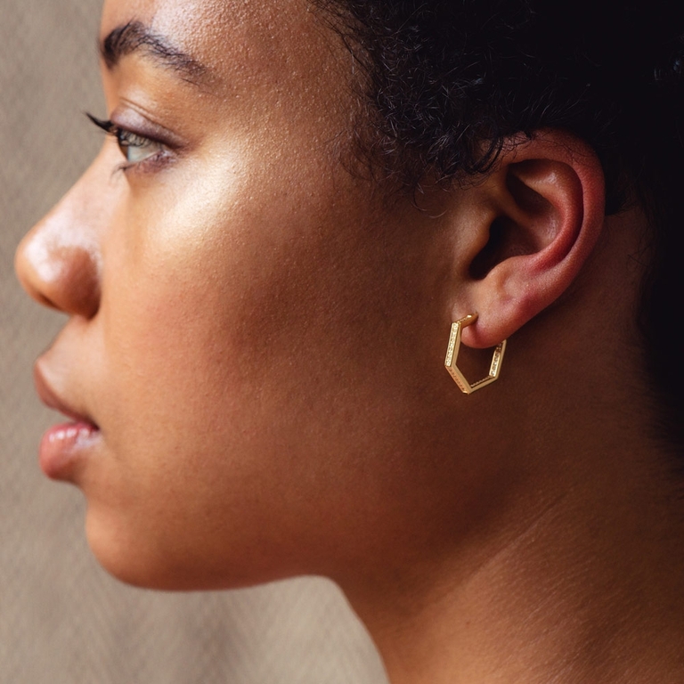 Medium Sapphire Deco Hoop Earrings in Yellow Gold Vermeil | Yellow Gold Vermeil | Astley Clarke London
