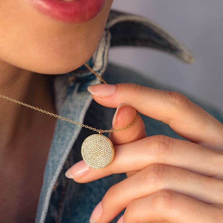 Large Icon Diamond Gold Locket Necklace