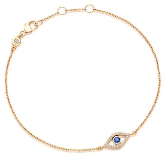 Solid Gold Sapphire Evil Eye Lab Grown Diamond Bracelet