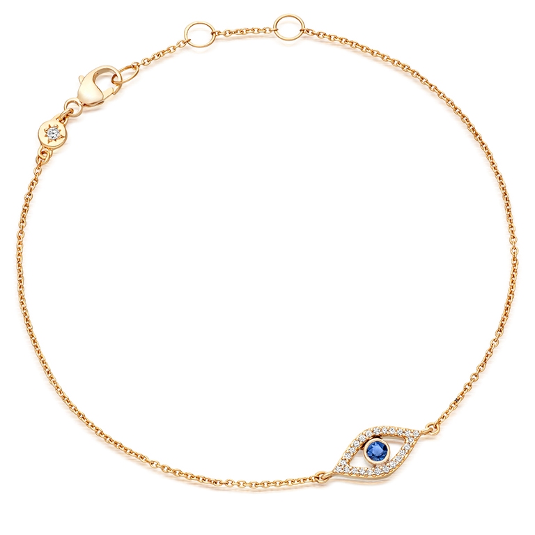 Solid Gold Sapphire Evil Eye Lab Grown Diamond Bracelet