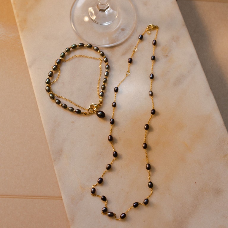 Double Chain Peacock Pearl Biography Bracelet in Yellow Gold Vermeil | Astley Clarke
