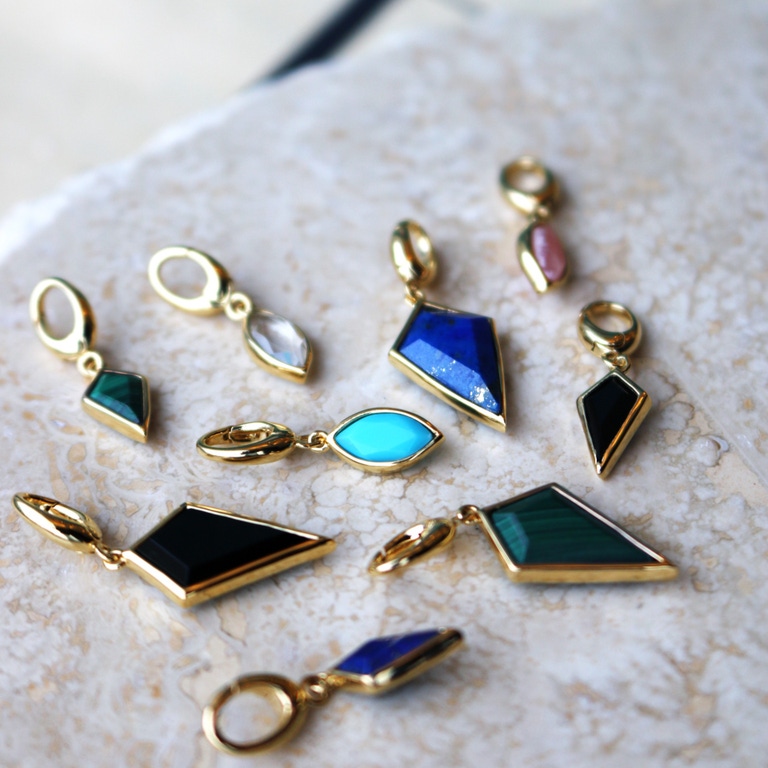 Gold Lapis Kite Charm Necklace Set