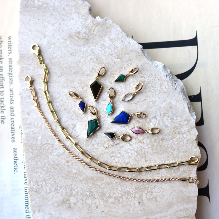 Gold Black Onyx Kite Charm Necklace Set