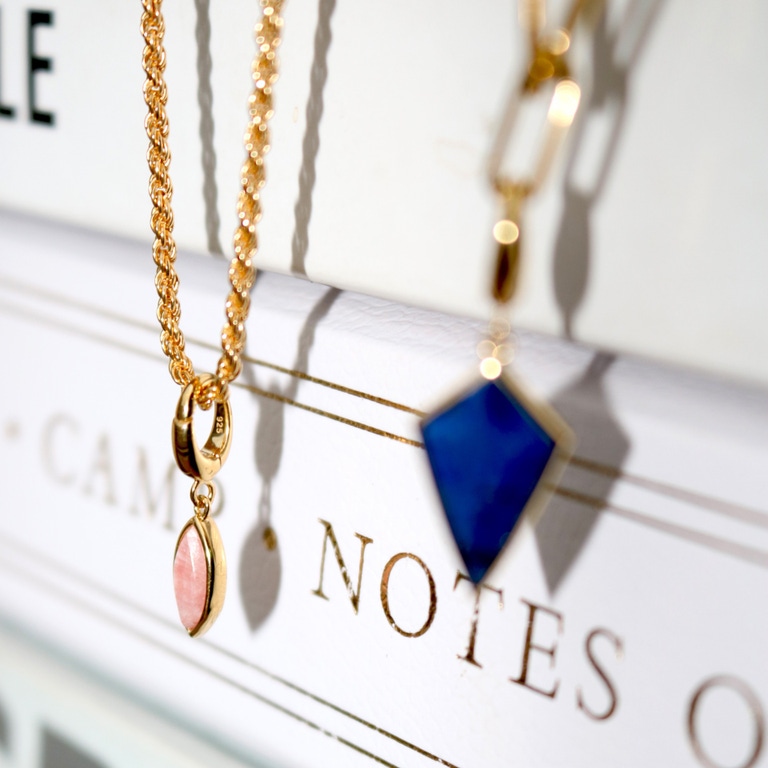 Gold Biography Rhodochrosite Marquise Charm