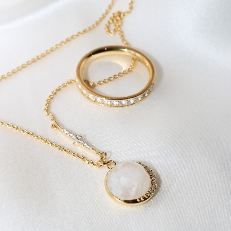Gold Large Luna Moonstone Pendant Necklace