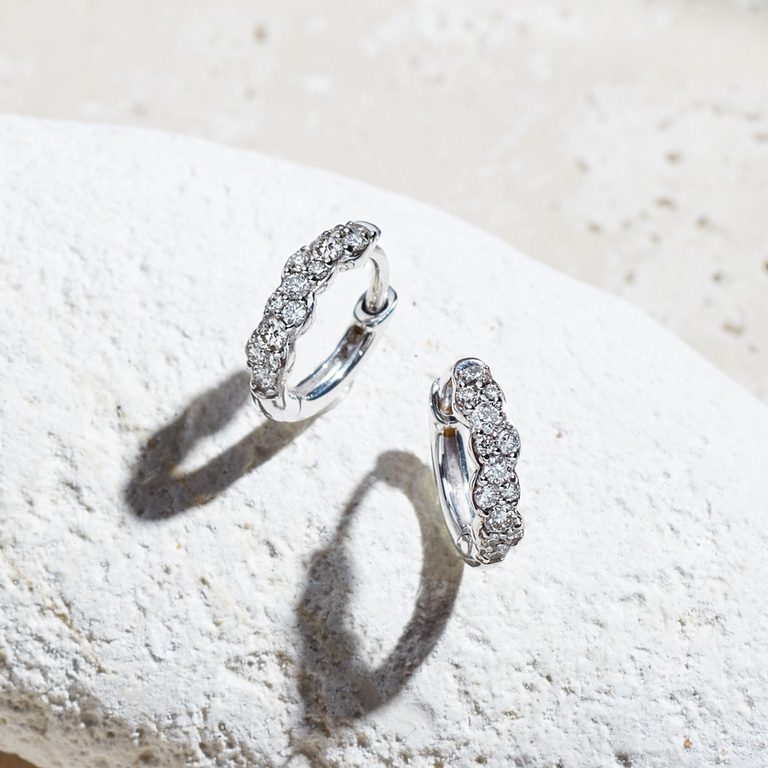 Mini Interstellar Diamond Hoop Earrings in White Gold 