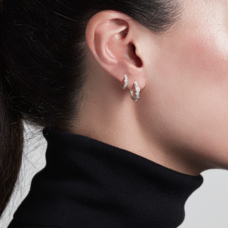 Mini Interstellar Single Diamond Hoop Earring in White Gold 