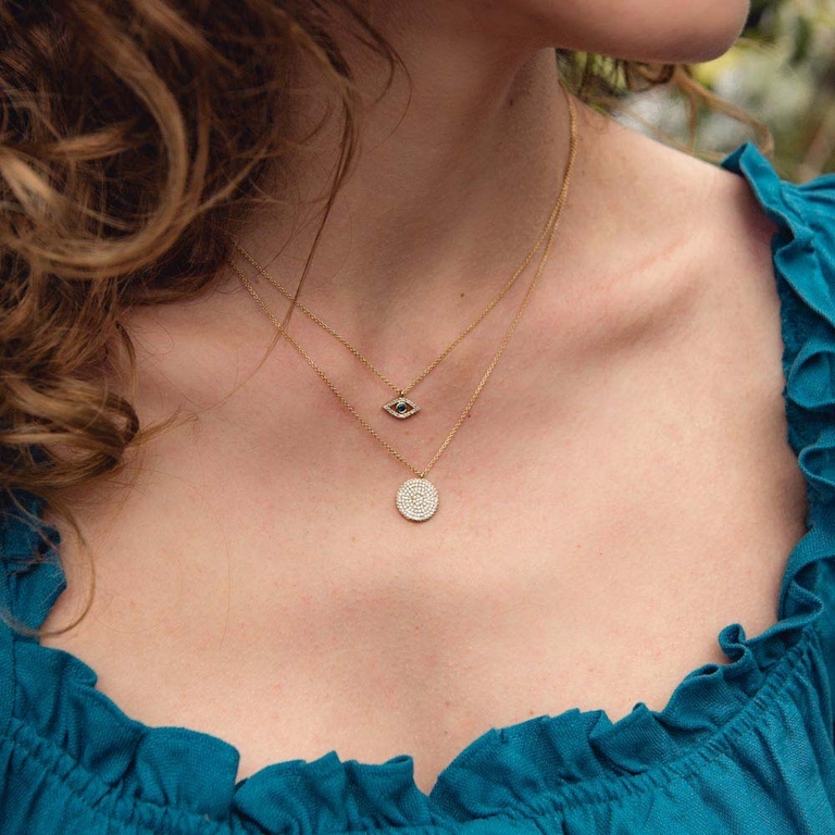Evil Eye Fine Biography Sapphire Pendant Necklace in Yellow Gold