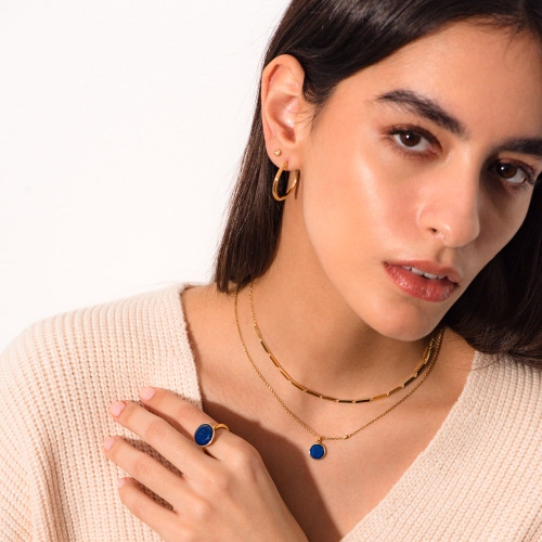 Gold Stilla Lapis Pendant Necklace