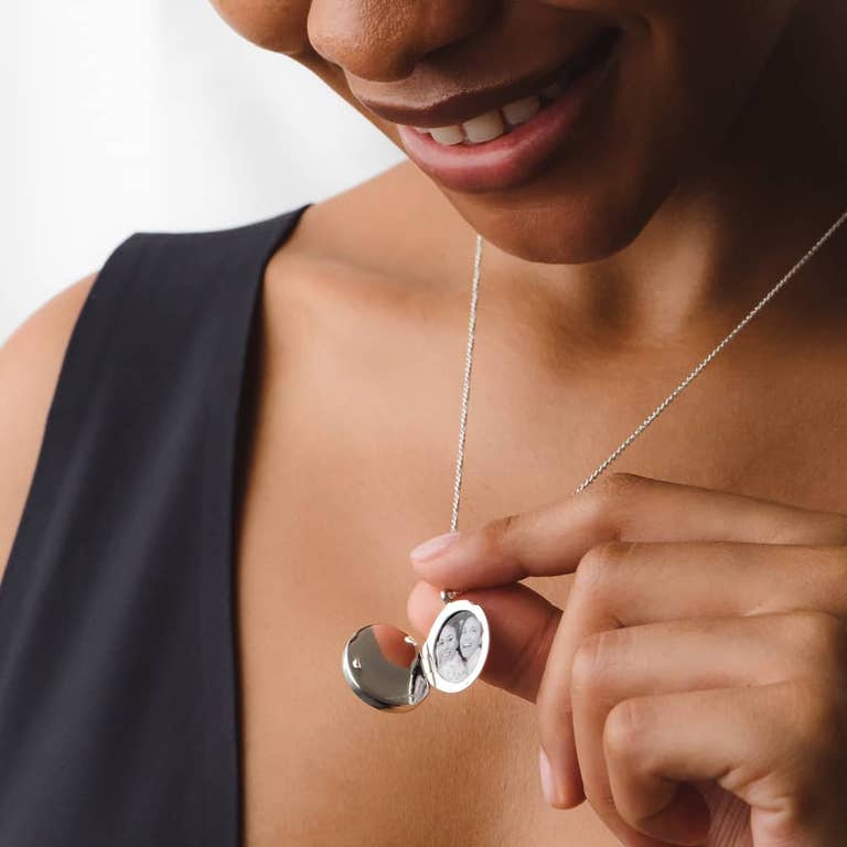 Silver photo locket necklace with personalised photo