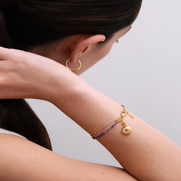 Gold Fine Biography Purple Multi Locket Bracelet
