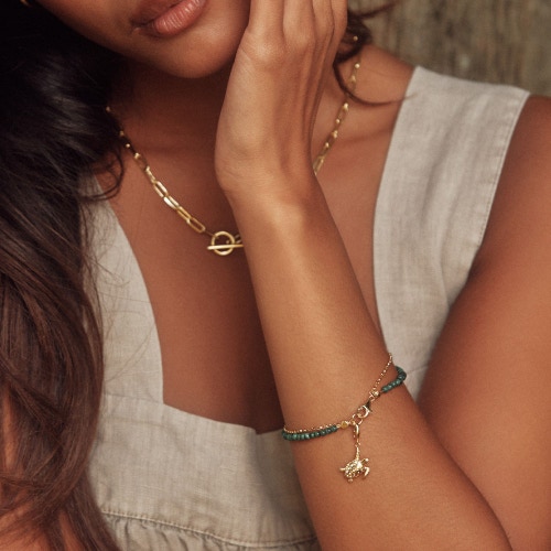 Gold Biography Malachite Bracelet