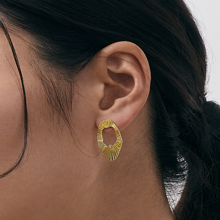 Gold Raye Statement Hoop Stud Earrings
