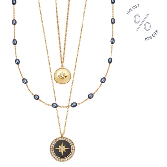 Gold Locket and Pearl Necklace Stack