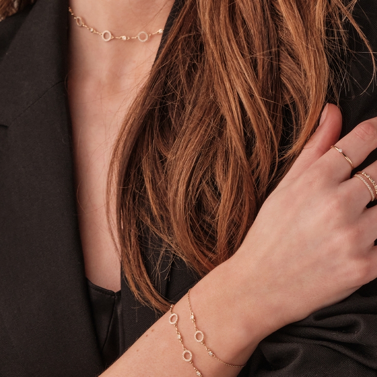 solid gold and diamond bracelet stack
