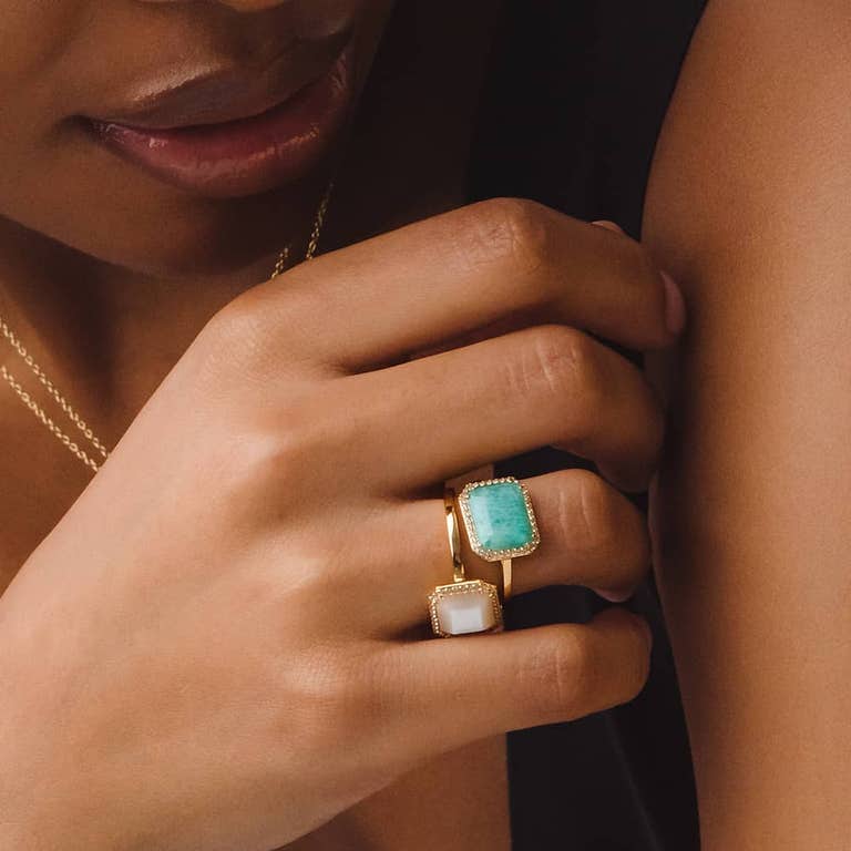 Gold Ottima Amazonite Slice Landscape Ring 