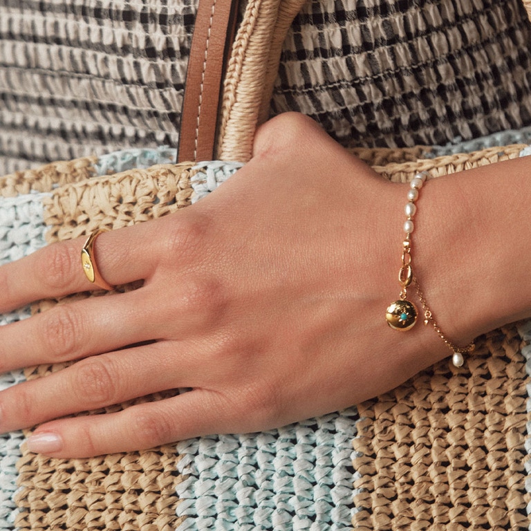 Gold Biography Pearl Charm Bracelet