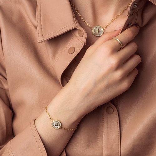 Gold Polaris Mother of Pearl Compass Bracelet 