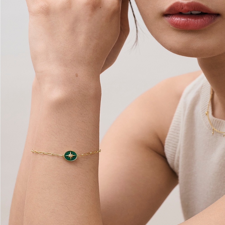 Gold Polaris Malachite Locket Bracelet