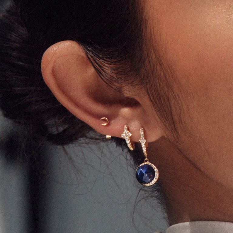 Gold Luna Lapis Drop Earrings