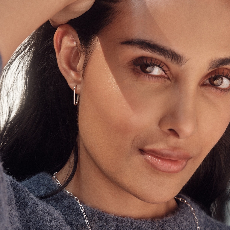 Silver Celestial Tapered Hoop Earrings