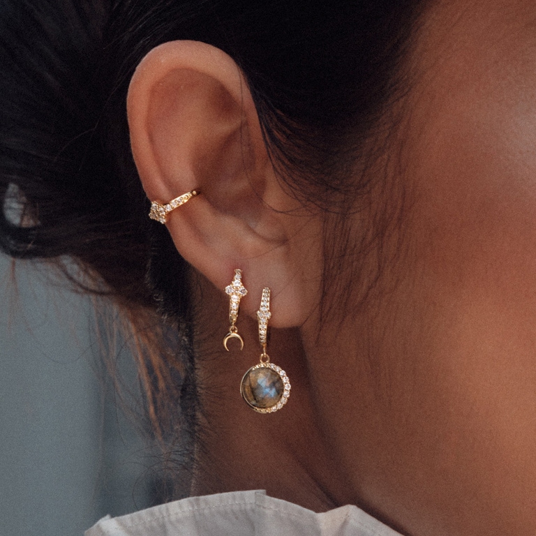 Gold Luna Labradorite Drop Earrings