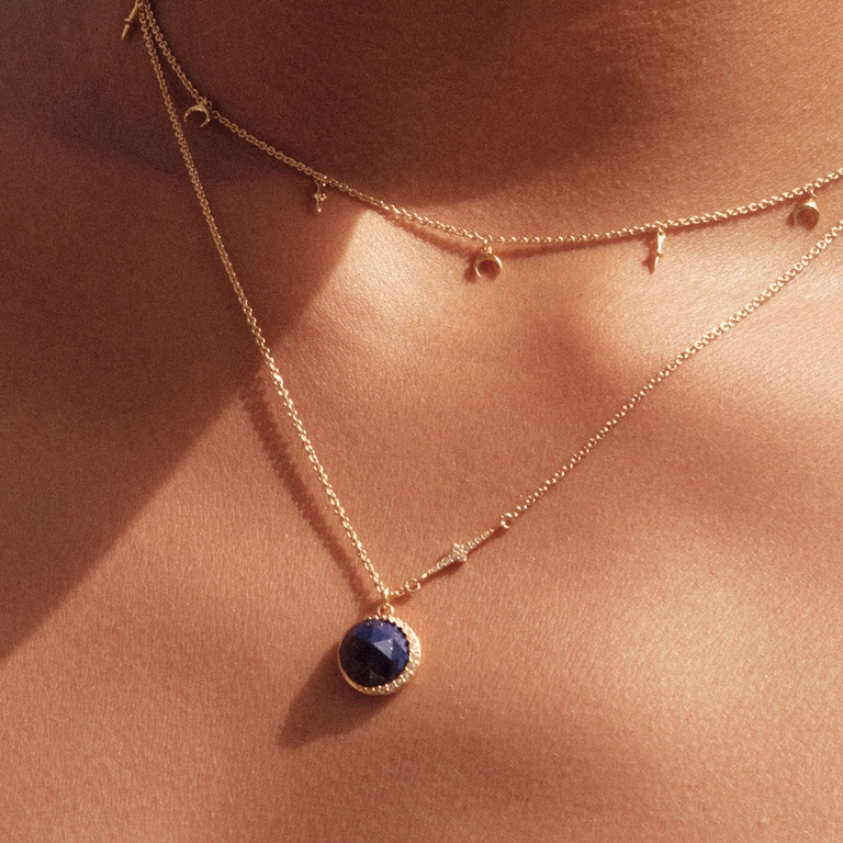 Gold Large Luna Lapis Pendant Necklace
