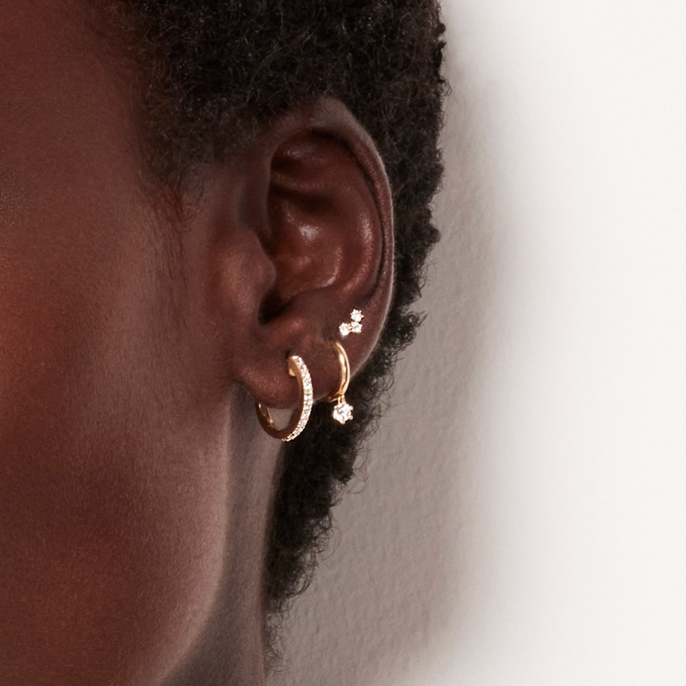 Solid Gold Triple  Lab Grown Diamond Stud Earrings